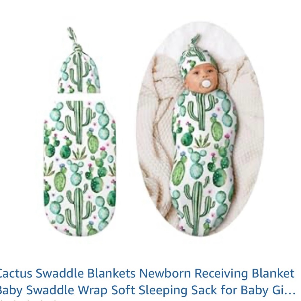 Cactus Print Baby Swaddle and Hat Set